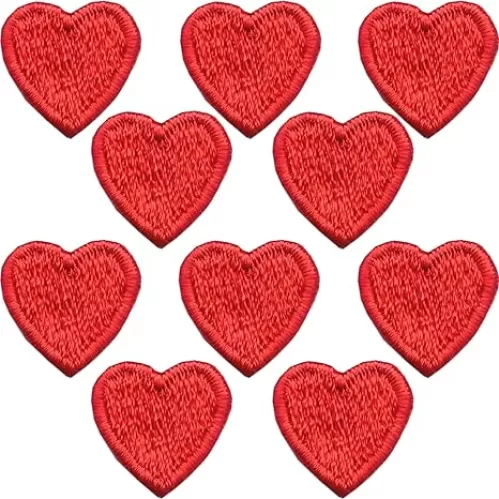 Tiny Red Heart Patches (10 Pack) Iron On Hearts Applique - Heart Shaped Iron On Patches for Clothing, Uniform, Hats, Backpacks, Jackets, Pants, & Accessories (Red)
