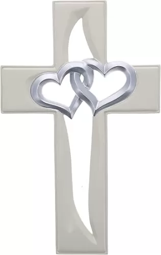 Top Brass Decorative Entwined Hearts Wall Cross - Joined in Love - Valentine, Anniversary, Wedding, Couple, Jesus Art Decor