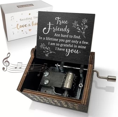 True Friendship Gifts for Women Female You are My Sunshine Wooden Music Box-True Friends are Hard to Find, I am so Grateful in Mine I Have You Keepsake Box for Friends(Black)