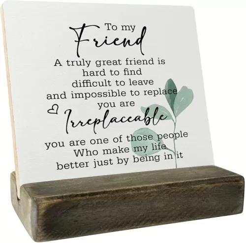 True Frienship Gifts Wood Plaque, A Truely Great Friend is Hard to Find, Difficult to Leave and Impossible to Replace, Plaque with Wooden Stand, Wood Sign Plaque Gift, Gifts For Women Men Friend