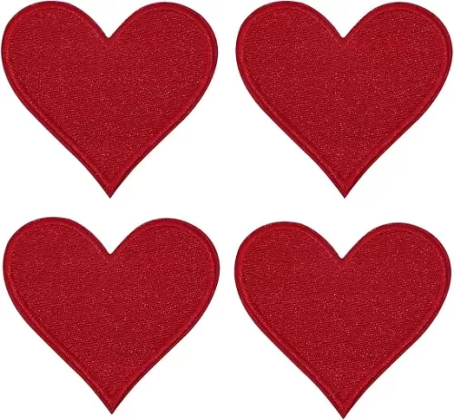Tupalizy 4PCS Iron On Patches Heart Embroidery Patterns Fabric Applique Embellishments Decal for Clothes Hats Jeans Backpacks Shoes T Shirts Repair Decorative Valentine Costumes, 2.7x2.8inch, Red