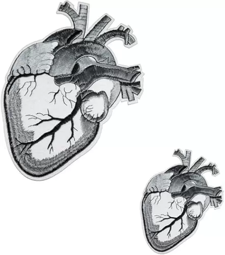 U-Sky Sew or Iron on Patches, 2pcs Human Anatomical Heart Iron Patches for Clothing, Silver Color Embroidery Patches for Backpacks, Size:7.3x4.9 inch, 3.6x2.5 Inch