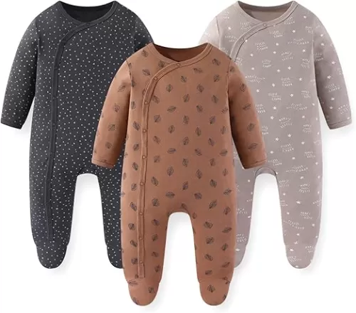 Unisex Baby Boy Girl Footies Rompers Cotton Long Sleeve 3 Pack Infant Jumpsuits 0-12Months Babies' Outfits