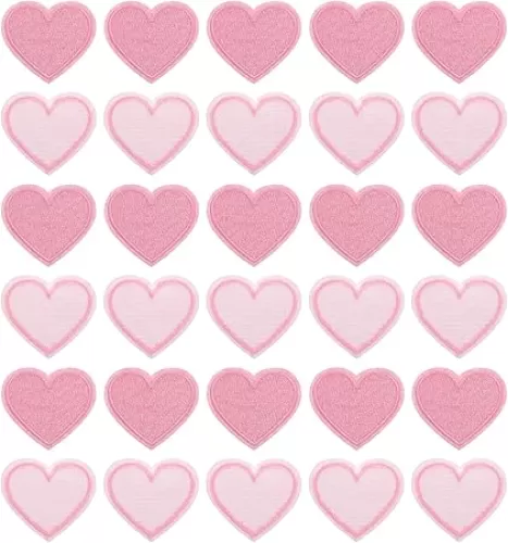 uxcell Heart Shaped Iron on Patches Embroidered Heart Patch Iron On Transfer Patches for Clothing Repair Backpack Shoes Decoration Pink 30PCS 1.57"x1.37"