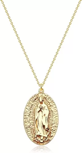 VACRONA Coin Necklace 18k Gold Plated Vintage Textured Medallion Coin Pendant Round Circle Disk Dainty Necklace for Women