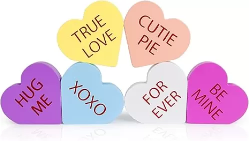 Valentines Day Decor, 6 PCS Double Printed Wood Heart Signs for The Home, Table, Tiered Tray, Mantel, Shelf, Office Decor - Valentine