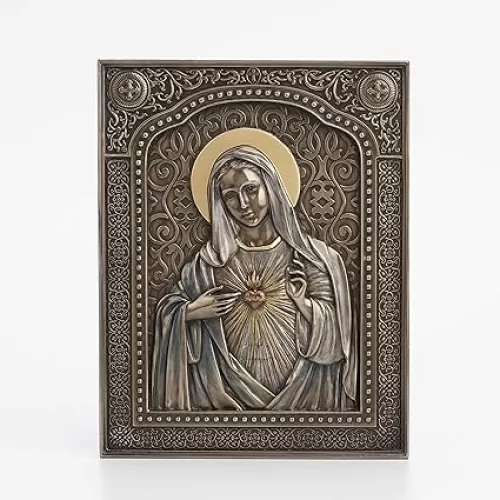 Veronese Design 7 1/2" Immaculate Heart of Mary Wall Plaque Resin Sculpture Bronze Finish