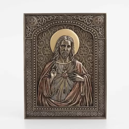 Veronese Design 7 1/2" The Sacred Heart of Jesus Wall Plaque Resin Sculpture Bronze Finish