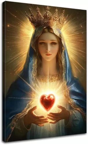 Virgin Mary Canvas Wall Art Sacred Heart of Mary Picture Prints Virgin Mary Pictures Prints Catholic Framed for Living Room Decor（Jesus-4, 12x18inch (30x45cm)