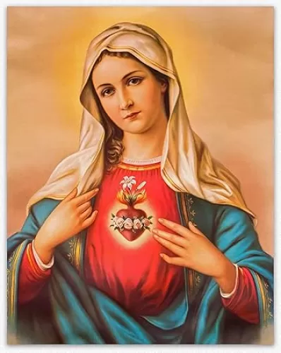 Virgin Mary Sacred Heart Painting & Religious Painting/Virgin Mary Decor Vintage Catholic Art, Motivational Wall Art, Modern Family Present for Mom Family Wall Decor Home Decoration (8x10)