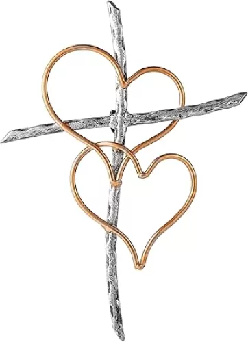 Wall Cross - Heart Metal Crosses Religious Wall Art for Wall - Wall Hanging Cross Wall Decor for Living Room Bedroom Wedding Decor(Entwined Hearts)