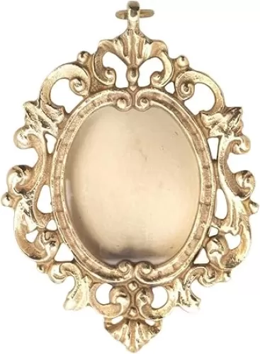Wall Reliquary, Handmade - Golden Plated Brass RELIQUARY Height 4.33 Inch - Ornate Religious Decor for Home Altar - Perfect Sacred Art for Holy Relics Display