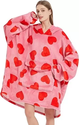 Wearable Blanket Hoodie for Adult, Oversized Sherpa Fleece Blanket Hoodie for Women Men, Heart