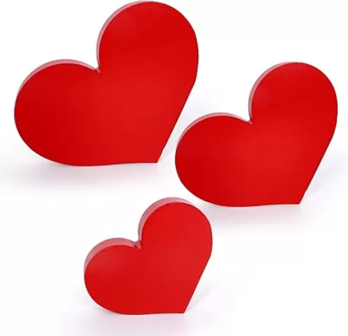 Whaline Valentine's Day Heart Wood Sign Red Heart Sweet Romantic Table Centerpiece 3 Sizes Love Sign Tabletop Decor Valentines Hearts Tiered Tray Decor for Weeding Anniversary Party, 3Pcs