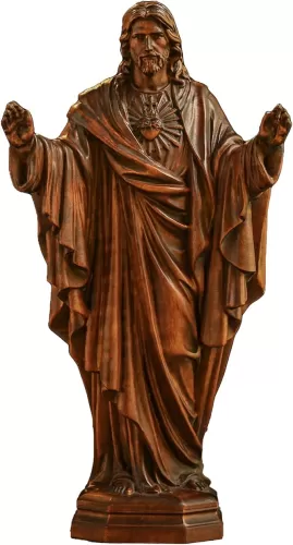 Wooden Sacred Heart of Jesus Statue, Handmade Jesus Figurine Ornament, Catholic Figure Religious Gift for Home Decor Christmas - 4.3 Inch