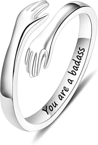 Yesteel S925 Sterling Silver Hug Ring for Women Teen Girls, Adjustable Ring Jewelry Mothers Day Birthday Gifts for Daughters Mom Sister Wife Friends Grandma