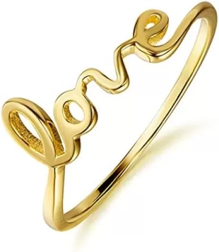 YFN Sterling Silver Simple Love Script Ring Thin Band Promise Ring