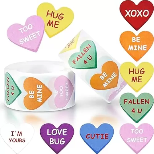 Zonon 1000 Pieces Valentine Stickers Bulk Conversation Heart Stickers Heart Shaped Sticker with 8 Different Words Self-Adhesive Crafting Sticker Labels for Valentine‘s Day or Wedding(Comic Style)