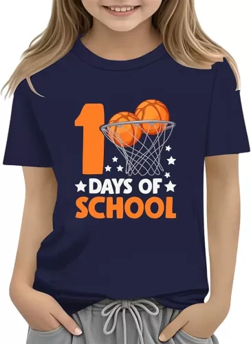 100th Day of School Celebration for Girls and Boys Kids T Shirts Fun Colorful Toy Football Basketball Top