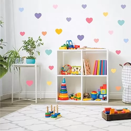 110 Pcs Colorful Heart Wall Decal Stickers for Girls Bedroom Removable Heart Wall Stickers for Kids Nursery Room Decorations(Heart), Simple Style