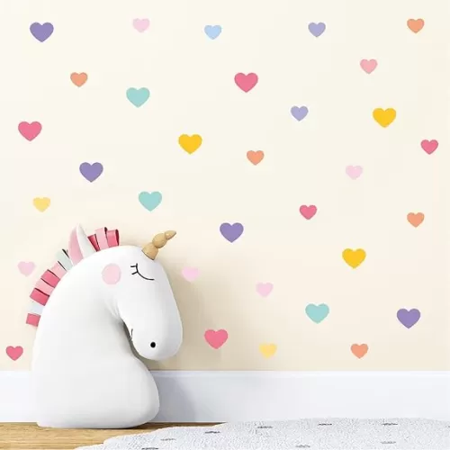 110 Pcs Self-Adhesive Bohemian Colorful Heart Wall Stickers - 10 Sheets Removable Waterproof Vinyl Wall Decals for Nursery, Kids Room, Playroom, Classroom, Home Decor (Style A)