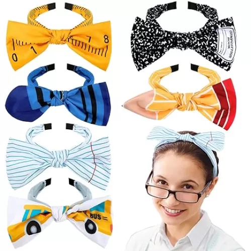 12 Pcs Back to School Teacher Outfits for Women Teacher Headbands for Women Bulk Pencil Crayon Bus Notebook Ruler Hairbands Hair Accessories for First Day of School Supplies Gifts
