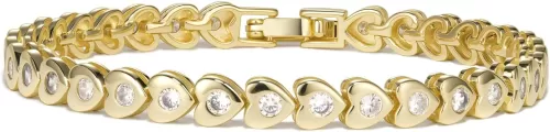 14K Gold Filled Tennis Bracelets for Women - Simulated Diamonds Bezel Gold Bracelet Cubic Zirconia Stones Baguette Cut Round Pear Heart Statement, Gift for Women