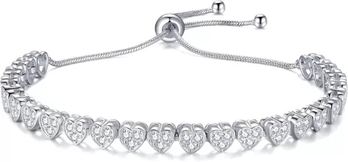 14K Gold Rose Gold White Gold Plated Cubic Zirconia Tennis Bracelet for Women Heart Shape CZ Adjustable Tennis Bracelet Fashion Jewelry Gifts for Women Girls