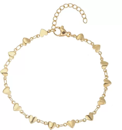 14K White Gold Plated Link Bracelet for Women Heart Star Round Beaded Charms Dainty Chain Simple Jewelry Gifts