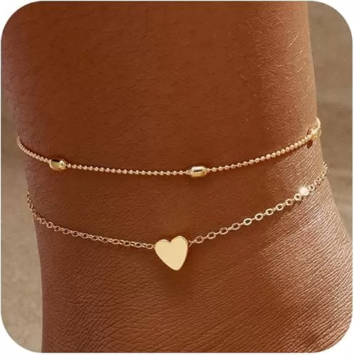 2/3 PCS Gold Anklets for Women Waterproof Cuban Link Anklet Beaded Bracelets Stackable Bracelets 14K Gold Plated Custom Jewelry Gifts Non Tarnish Lightweight