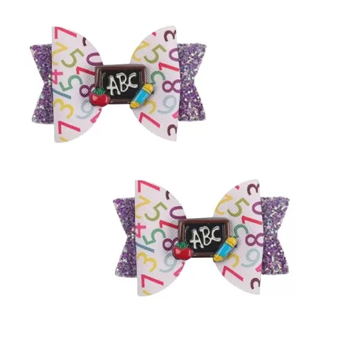 2PCS Glitter Back To School Bow Hair Clips Cute Blackboard Hairpin Headdress 3.5in Sparkly Cheer Bow Barrettes Alligator Barrettes First Day School Accessories Gift for Girls Student Teacher