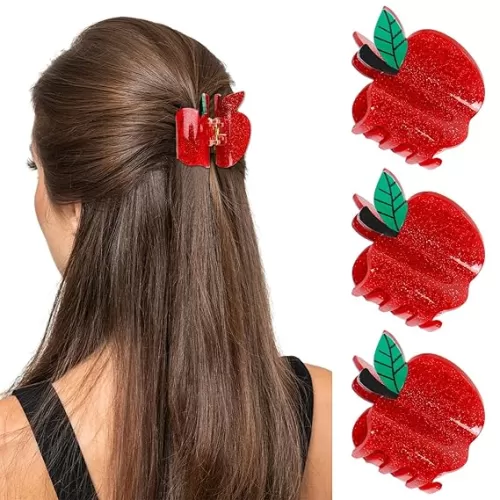 4Pcs Apples Hair Claw Clips Sparkly Red Apples Shaped Hair Jaw Barrettes Cute Mini Hairstyle Accessories for Back to School Student Teacher Women Gift