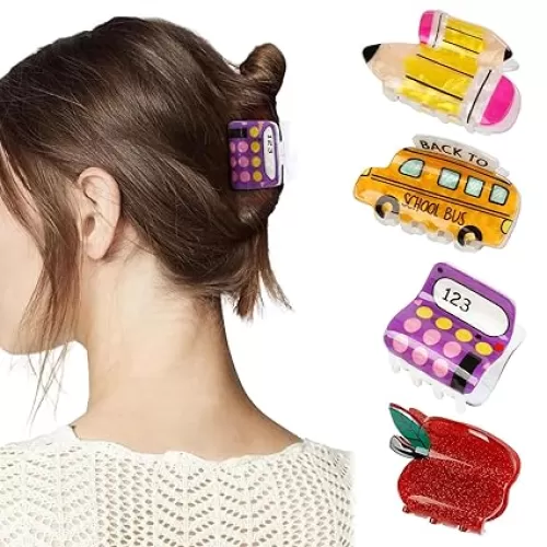 4Pcs Pencil Hair Claw Clips - Funny Teacher Hair Clips Hair Jaw Barrettes for Women Cute Back to School Hair Accessories for Teachers Students Appreciation Gift, Style2