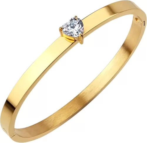 555Jewelry Stainless Steel Hinge Lock Heart Shape CZ Cuff Bangle Bracelet for Women