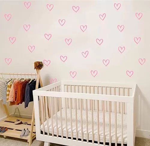 56pcs Set Heart Wall Stickers 4 Different Shapes of Hearts Hand Drawn Heart Decals Nursery Wall Decor Kids Room Wall Art Wall Decals Easy to Stick Y88 (White)