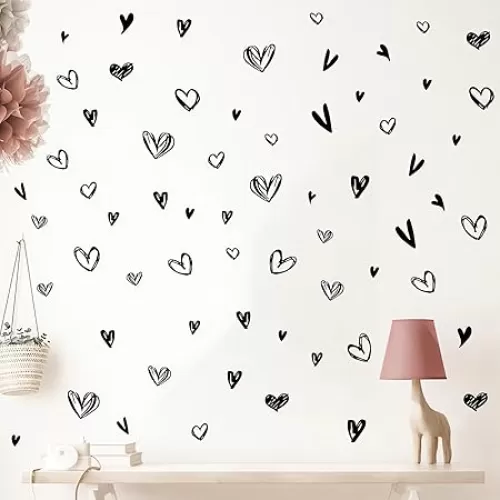 62 Pcs Black Love Heart Graphics Wall Stickers, sacinora Valentine Romantic Love Wall Decals Removable Vinyl Peel and Stick for Valentine