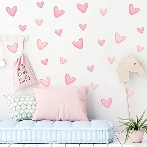 80 Pcs Pink Heart Shape Wall Stickers for Bedroom Living Room Girls Room Decoration Kids Room Baby Nursery Room Wall Decals Interior Wallpaper PVC Murals
