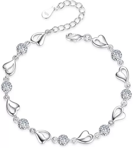 925 Sterling Silver Bracelets for Women Teens, Love Heart Charm Chain Bracelet Bangle Fashion Jewelry Gifts