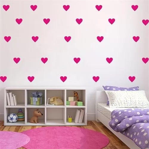 96pcs 2-Inch Heart Wall Decals – Removable Vinyl Stickers for Kids Room, Baby Nursery, Toddler Bedroom, Girls and Boys Playroom – DIY Pastel Decorative Art for Wall Makeover YYU-19(Fuchsia Pink)