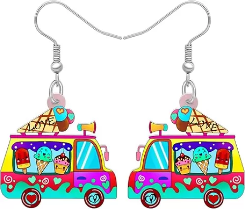 Acrylic Funny Food Truck Car Earrings Dangle Novelty Summer Vacation Jewelry Weird Gifts for Women