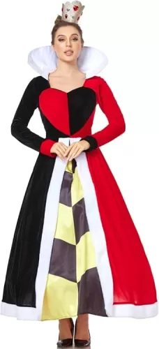 Adult Red Queen Costume Velvet Dress Deluxe Women Cosplay Outfit
