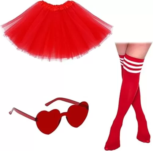 Adult Tutus for Women Colorful with Heart Sunglasses and Costumes Tube Socks for Women Party Dance Accessory Sets