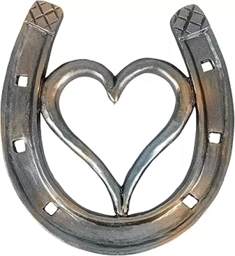 Amosfun Horseshoe Wall Art Decor Hollow Single Heart Horseshoe Wall Sculpture Rustic Horse Shoes Hanging Western Decor Cowboy Party Decorations for Home Garden