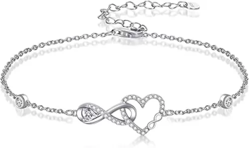 Ankle Bracelets for Women, 925 Sterling Silver Infinity/Heart/Pineapple/Butterfly/Turtle/Evil Eye/Sand Dollar Anklets Waterproof, Christmas Birthday Bracelet Anklets Jewelry Gift Adjustable