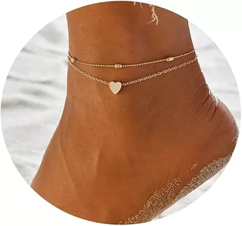 Anklet for Women 14K Gold Plated Ankle Bracelets Silver Anklet Waterproof Pearl Cubic Zirconia Rhinestone Heart Beads Herringbone Cuba Link Chain Anklets Dainty Jewelry