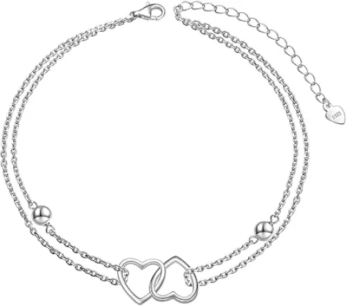Anklet for Women S925 Sterling Silver Adjustable Foot Evil Eye Starfish Heart Bead Butterfly Celtic Knot Cross Multilayer Layered Ankle Bracelet Jewelry