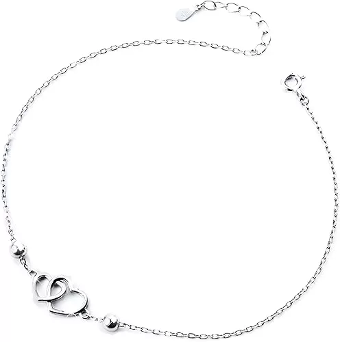 Anklet for Women S925 Sterling Silver Beach Style Foot Layered Adjustable Ankle Bracelet Disc Evil Eye Heart Infinity Bead Cross Jewelry
