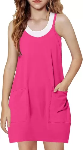 Arshiner Girls Dress with Shorts Casual Summer Spaghetti Straps One Piece Romper Dresses with Pockets for Kid 5-15 Y