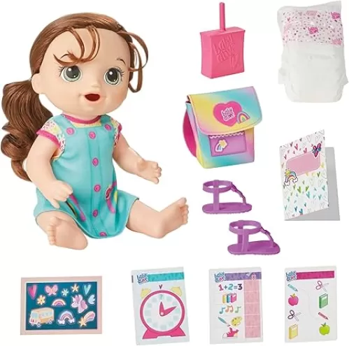 Baby Alive Time for School Baby Doll Set, 12 Inch, Back to School Toys for Girls & Boys, Brown Hair, Preschool Gifts for Kids, Ages 3+ (Amazon Exclusive)