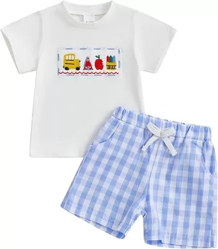 Baby Boy Summer Outfit Pencil Ruler Embroidery T-shirt Tops Short 2 Pcs Set Toddler Boy Back To School Clothes 0-3Y
